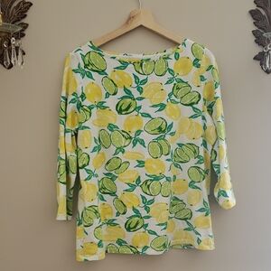 Talbots Lemon and Lime Print 3/4 Sleeve Top